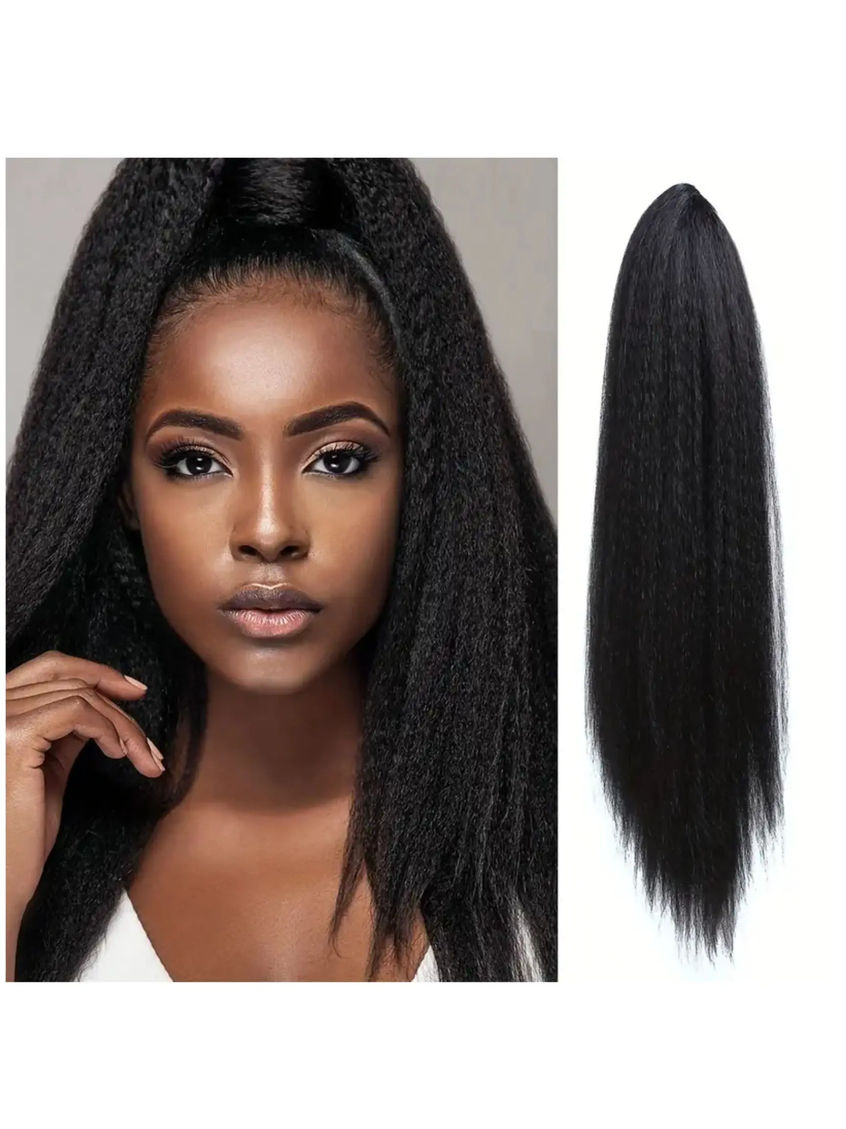 Brazilian Straight Human Hair Ponytail Extension, Real Human Hair, Natural Color, Soft & Lightweight Design, Easy to Style