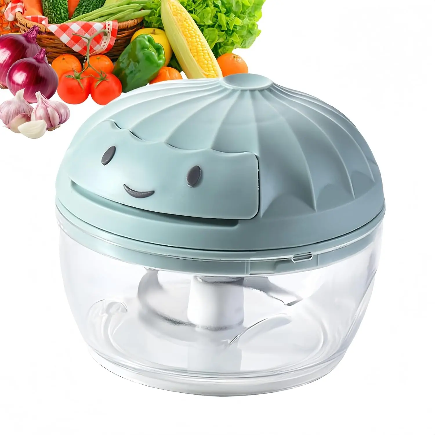 Manual Food Processor Vegetable Chopper, Mini Hand Pull String Garlic Chopper Onion Cutter for Veggies, Ginger, Fruits, Nuts, Avocado, garlic etc., Food Safe Material, 160ml (blue)