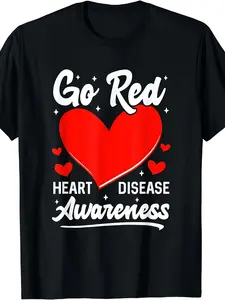 Summer Short-Sleeved Printed T-Shirt in Pure 220G, Available in The Same Style for Both Men And Women, Promoting Awareness for Women'S Heart Disease with a Go Red Theme