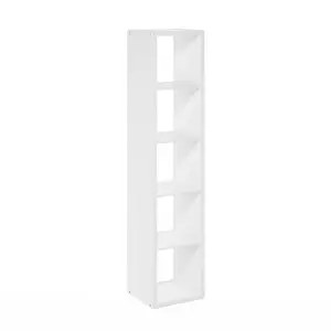 CUBICLE Bookcase, 5-Cube Vertical Thick Frame Bookshelf, Reversible Open Back Bookcase, 14.6 x 15.9 x 72, for Living Room Bedroom Home Office, White