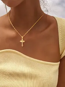 Women's Elegant Cross Pendant Necklace, Cross Necklaces, Stainless Steel Jewelry for Party, Daily Clothing Decor, Trendy All-match & Exquisite Jewelry for Birthday Gift