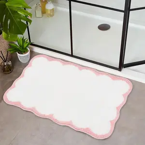 Cute Scalloped Bathroom Rugs, Non Slip Machine Washable Soft Bath Mat Runner for Shower Tub Kitchen 30" x 20",