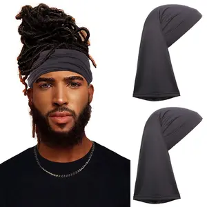 2 count Wide Elastic Loc Cap and Long Braid Cover for Full Hair, Stocking Sleep - Black