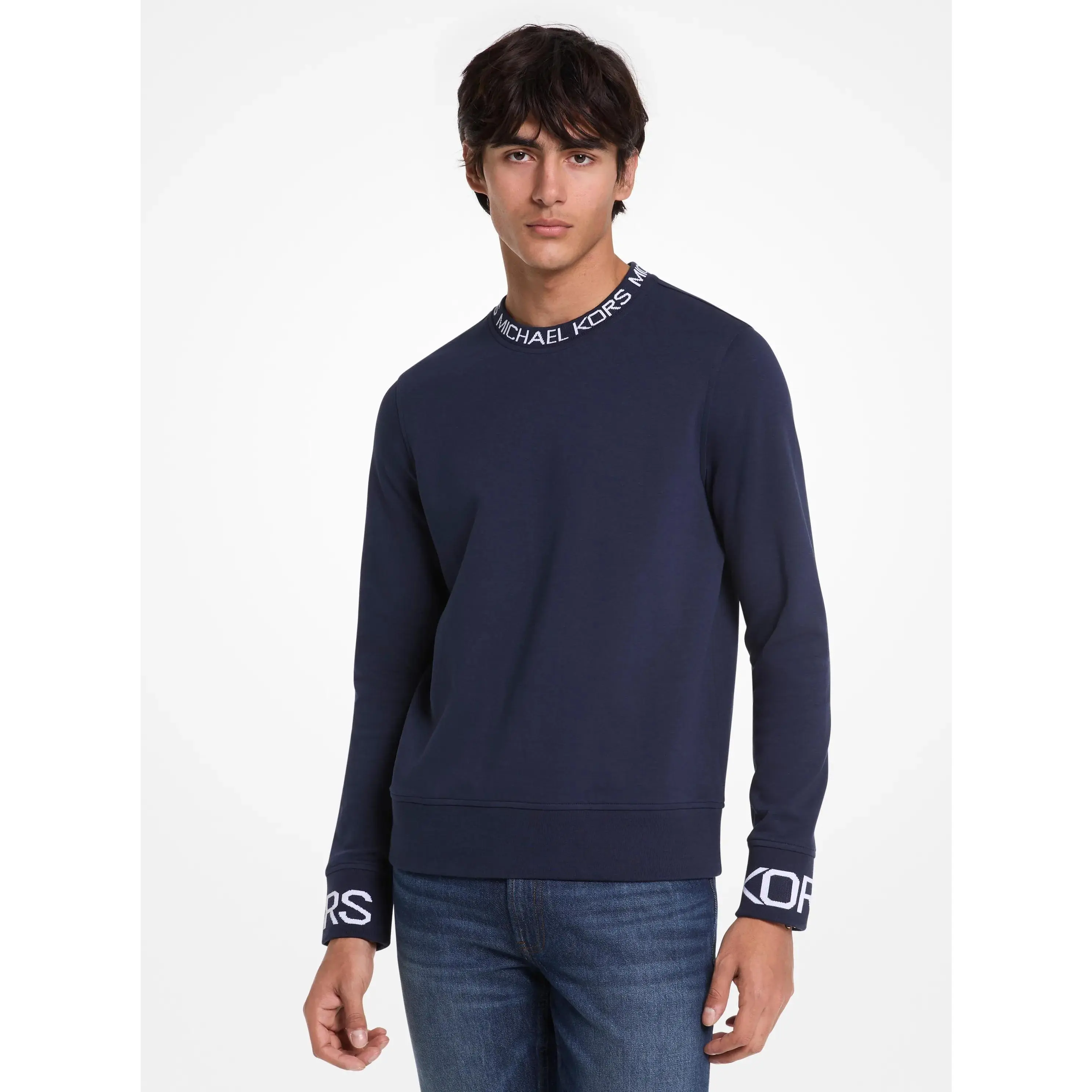 Logo Trim Cotton Blend Sweatshirt