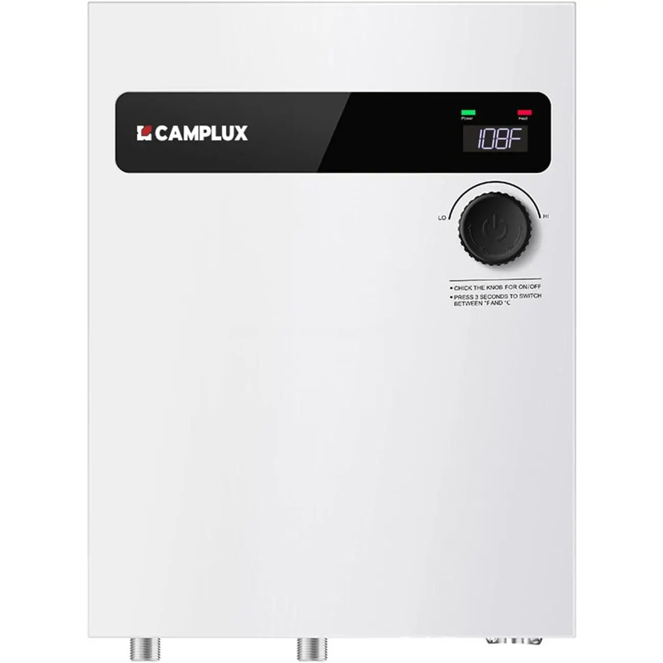 CAMPLUX 18kW Tankless Electric Water Heater, 240V On-Demand Heat Unit with Digital Display, White Whole House Shower Water Heater, Auto Cut-Off