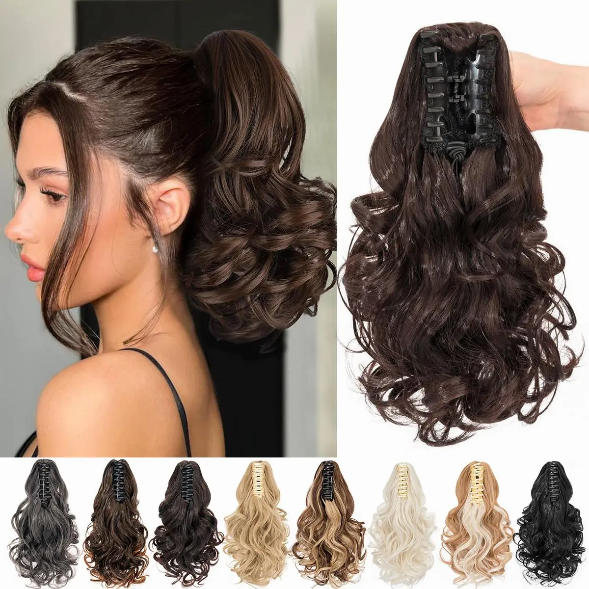 14 Inch Short curly ponytail Hair Extensions for Women - Claw Clip in Ponytail Extension, Curly Wavy Pony Tails Hair Extensions, Synthetic Claw Clip Ponytail Extension for Women woman lady girl