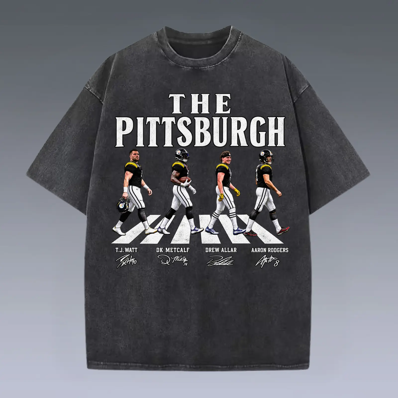 Pittsburgh Walking Road Football Washed & Comfort Color T-Shirt, Aaron Rodgers TJ Watt shirt, Pittsburgh Football merch, Game Day Shirt, Football Tee clothes, men's clothing clothes merch, Streetwear, Gift For Him & Her