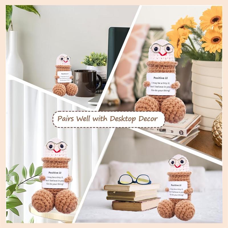 Funny Emotional Cute Crochet Doll, 1 Count Creative Knitted Decor with Positive Message Card, New Year Birthday Gift,Gifts Boyfriend,Fun Desk Decoration, Inspirational Gift for Friends Women，Support Plushies,Cuddly Doll Gift， Halloween Toy