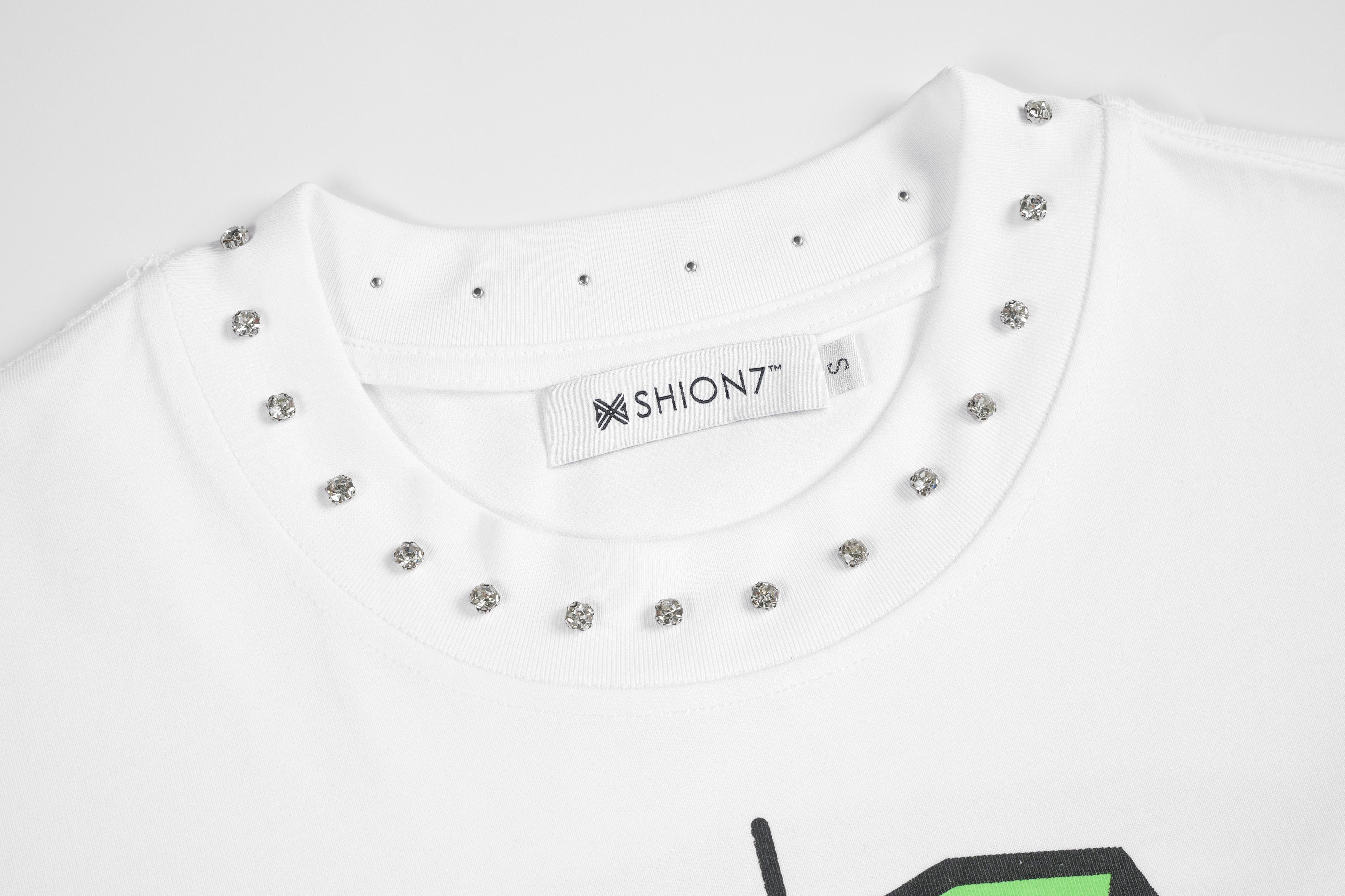 100% Cotton Tee, Rhinestones Casual Over-sized Money Cartoon Graphic T-Shirt Men Streetwear Hip Hop Top