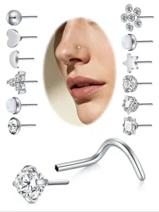 20g Stainless Steel Nose Studs, Hypoallergenic Insertion Nose Piercing Jewelry, Unisex Cubic Zirconia, Includes Replacement, Body Piercing Jewelry, Nose Piercings Kit
