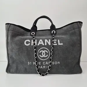 Pre-owned CHANEL canvas Tote Bags Large Grey Deauville Tote