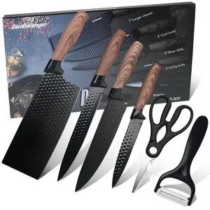Knife Set, 6-Piece Kitchen Knife Set for Chef, Sharp Knife Set with Universal Knife Block Wooden,Anti-Rust Non-stick Stainless Steel Ergonomic Design,Aesthetic Knives,Dishwasher Safe