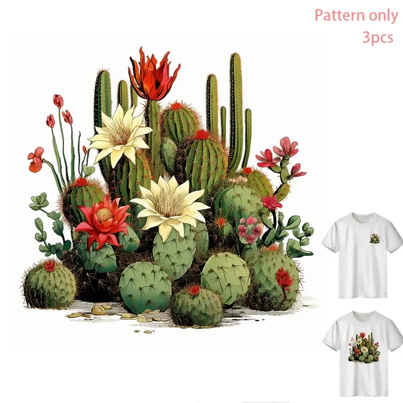 Desert Cactus DTF Heat Transfer Vinyl - DIY T-Shirt Iron-On Sticker, Washable PVC Design for Clothes, Hoodies, Jeans, Backpacks, Fashionable Creative Pattern, No Fabric Included