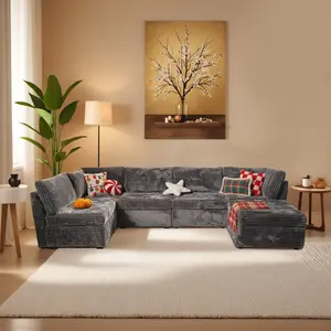 L Shaped Corner Couch, Modular Sectional Sofa for Living Room, 5 Seat Convertible Sectional Couch with Ottoman,Cloud Couch Deep Seat Sofa ,V Shaped Design ,Plush Cushions,Free Combination