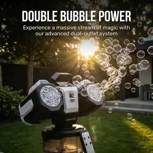 Double-Head Remote Control Bubble Machine, Rechargeable RGB Atmosphere Light, 360° Auto Rotation, Perfect for Parties, Events, Outdoor Fun