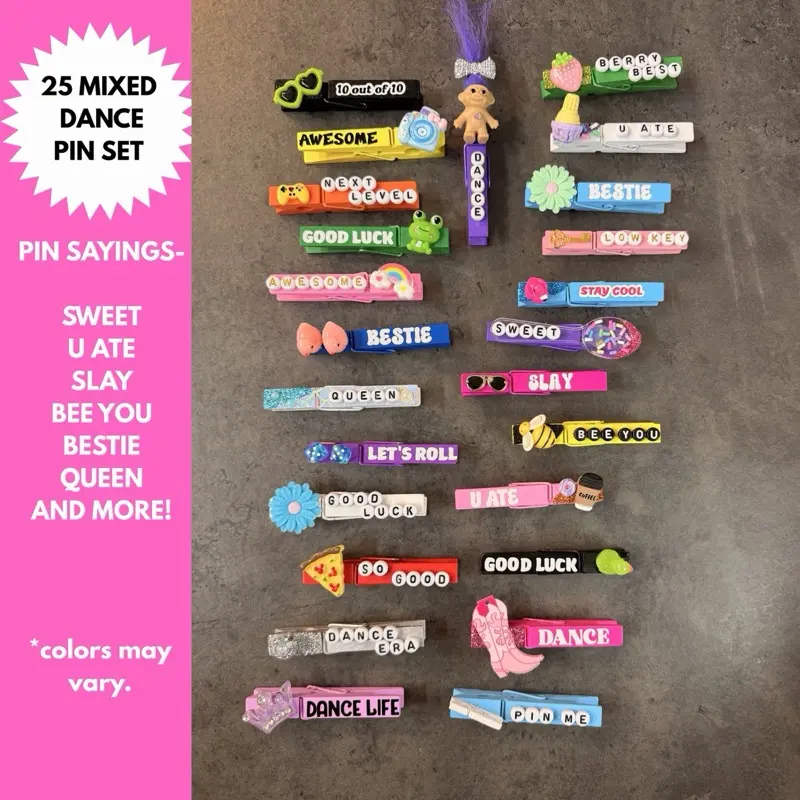 25 Mixed Dance pin bundle - Handmade Wooden Clothes Pins perfect for clipping backpacks or bags at your next competition, recital,meet or practice .