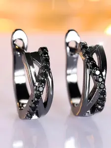 TrendySynthetic Crystal Female Small Black Zirconoa Stone Infinity Hoop Earrings Vintage Black Gold Color Wedding Jewelry For Women Statement Earrings