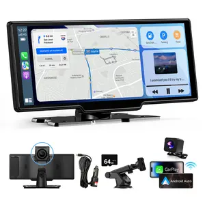 26.06cm Display Screen, Carplay Screen for Car, Portable Car Play & Android Auto Touch Screen,4K Front & 1080P Rear Backup Camera Car Stereo,Loop Recording,Voice Control,Mirror Link,AUX for All Vehicles