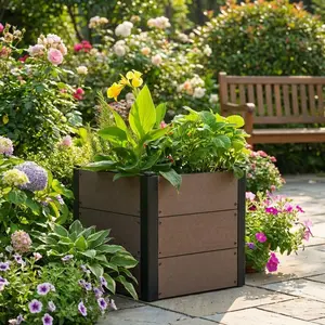 Elevated Wood-Look Garden Bed Planter Box – Durable Composite Material, Deep Root Design, Outdoor Space-Saving, Easy Assembly – for Vegetables, Herbs, Flowers – ,19.29" x 19.29"x 17.72",Without Bottom