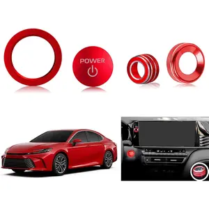 for Toyota Camry LE/SE/XLE/XSE 2025 2026 Accessories, Aluminum Volume Adjuster, Mirror Knob Cover, Engine Start Button Cover/Ring (4pcs) (red)