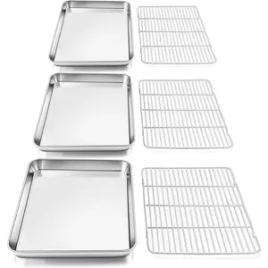 3 Set Baking Sheet with Rack, Stainless Steel Cookie Sheet with Cooling Rack(3 Pans + 3 Racks), Nonstick Baking Pan, Heavy Duty Cookie Sheets for Cooking, Oven & Dishwasher Safe, 9/12/16 Inch