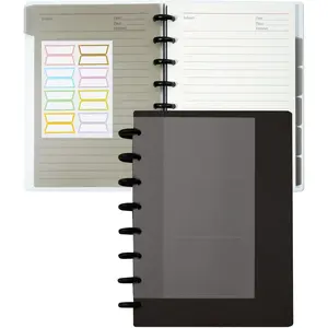 Discbound Notebook Customizable Spiral Journal Refillable 5 Subject Notebook with Removable Pages 120 Wide Ruled Disc Planner with 6 Binder Dividers & 16 Tabs for Work Meeting School, Black
