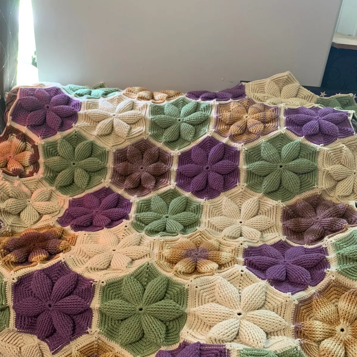 3D flower crochet blanket