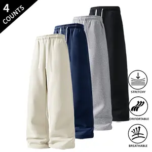 4-Pack Men’s Drawstring Casual Pants, Elastic Waist Stretch Pants, Breathable Loose Fit for Beach, Vacation & Everyday Wear