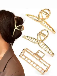 Fashionable Metal Hair Claws (3pcs) Hair Clip Set, Casual Versatile Hair Accessories for Women, Minimalist Headwear Suitable for Thick Hair, Trendy Hair Accessories for Daily Wear