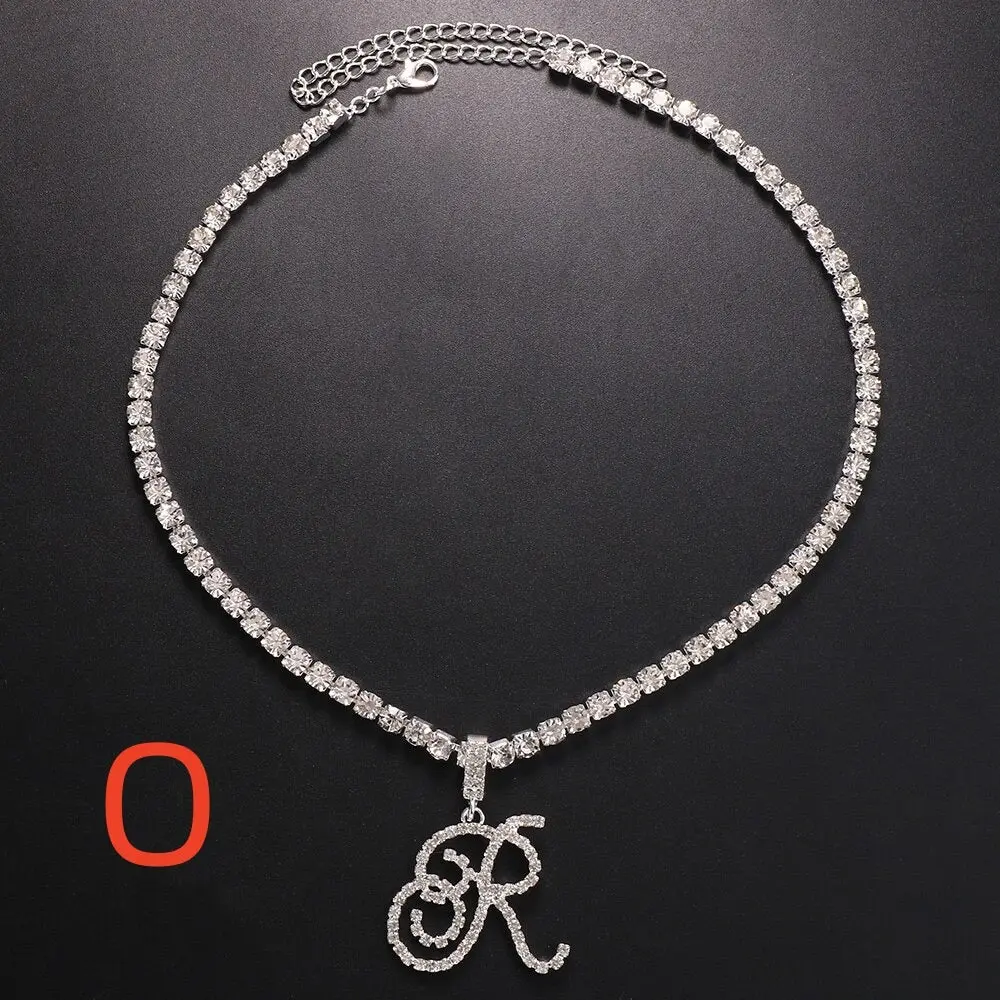 Letter Rhinestone Pendant Necklace Letter Rhinestone Pendant Necklace