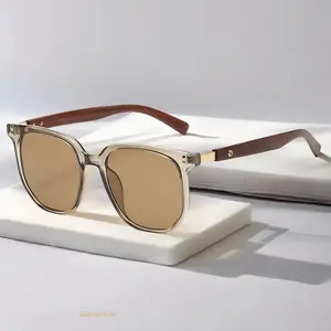 Women's Retro Geometric Tortoise Shell Sunglasses, Wood Grain Frame Korean Style Shades, UV400 Protection Trendy Statement Eyewear for Daily Wear