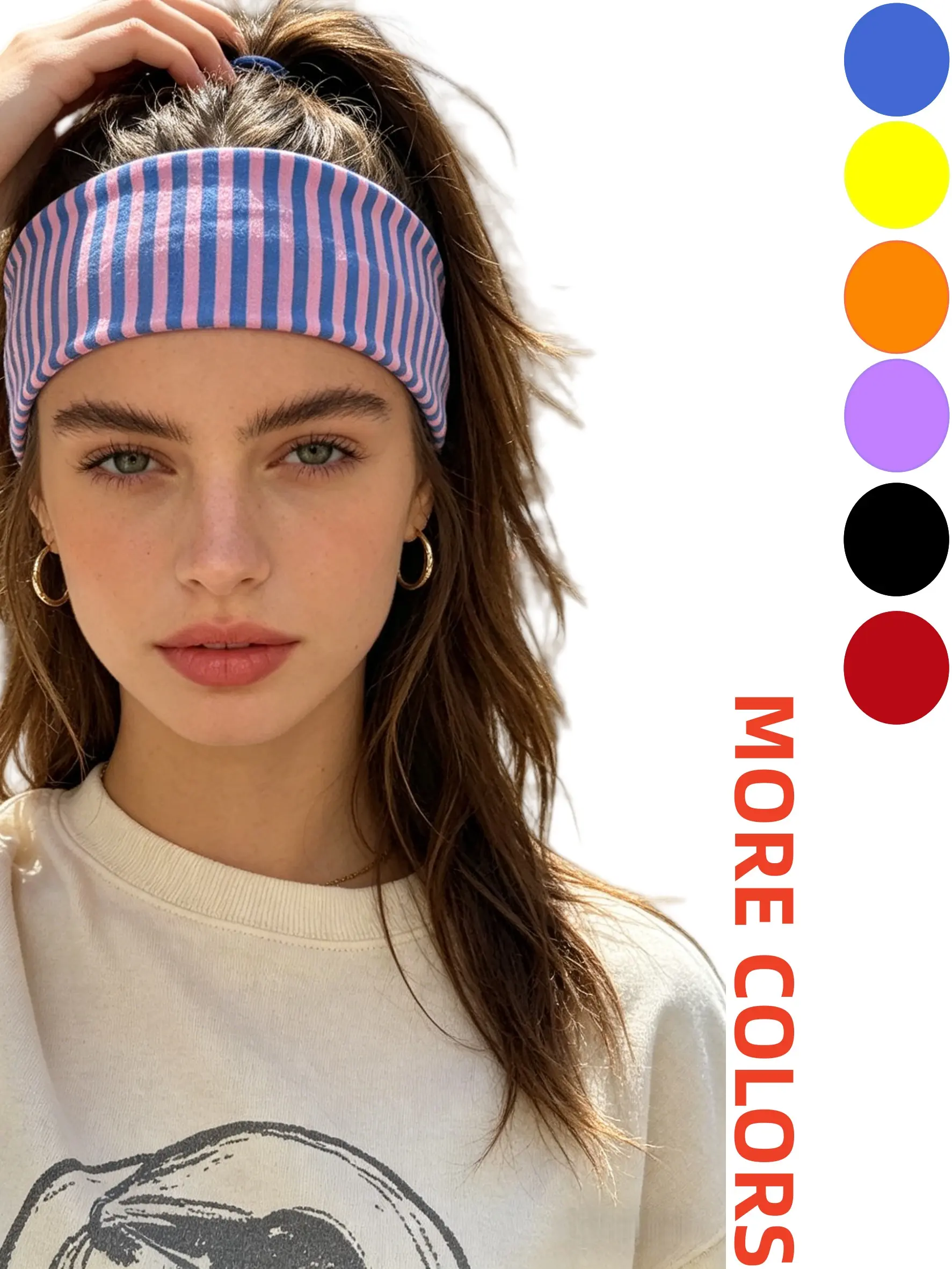 Women's Sports Headband, Elastic Headband, Elastic Sweatband Headband, Sweat Absorbing Headband, Workout Headband, Sport Headbands, Multi-Color Striped Design, Suitable for Gym, Running, Yoga, Sweat-Wicking Hair Tie, Casual Hair Accessory