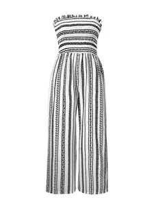 Spring Summer Women Strapless Jumpsuit Striped Design Straight Leg Trousers Ideal for Office Commuting Casual Outings Vacation Chic Women's Jumpsuit for Fashionable Everyday Wear