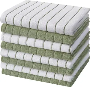 Microfiber Kitchen Towels, Stripe Designed, Super Soft and Absorbent Dish Towels, Pack of 8, 18 X 26 Inch, Green and White