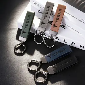 Car Badge Luxury Leather Keychain Auto Emblem Keyring Pendant Accessories For Tesla Model 3 Model S Model X Model Y Cybertruck Roadster SpaceX