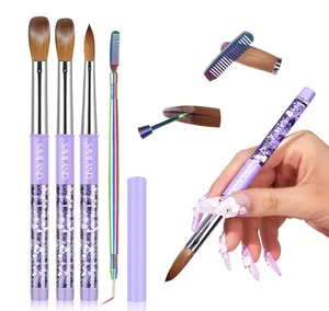 SAVILAND Kolinsky Acrylic Nail Brush Set: Size 6,10,14 Professional Nail Brushes Cleaner Manicure