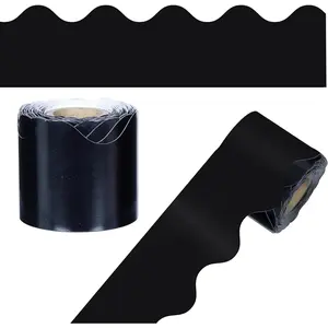 36Ft Black Bulletin Board Borders, 1 Roll Scalloped Trim for Whiteboard Cork Posterboard, Perfect for Office and Classroom Decorations