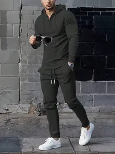 2pcs Men's Casual Set - Soft & Breathable Solid Color Hoodie And Drawstring Pants, Comfortable Sportswear Suitable For Daily Activities And Autumn Wear