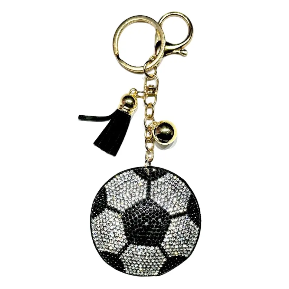 Soccer Ball Bling Keychain, Rhinestone design, Tassel Decor Sport Keychain for Men, Women, Kids Bling Backpack Keyrings, Purse Charms