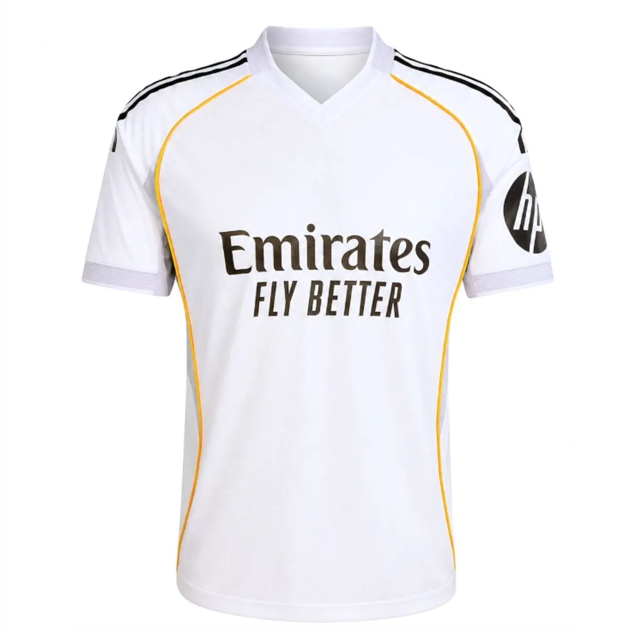 [FULL LOGO] - REAL 2025/26 Home Soccer Jersey | Unisex White Football Shirt with Yellow & Gray Accents - Personalized on Request