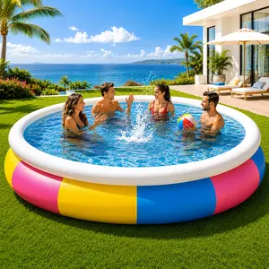 Above Ground Inflatable Swimming Pool - Easy Set Family Blow Up Pool for Backyard, Garden, Outdoor Summer Water Fun