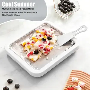 WALILED Rolled Ice Cream Maker Kit Instant Freeze Ice Cream Roll Pan with 2 Spatulas Stainless Steel DIY Homemade Frozen Yogurt Gelato Dessert Tray No Power Needed for Kids Family Fun Summer Party