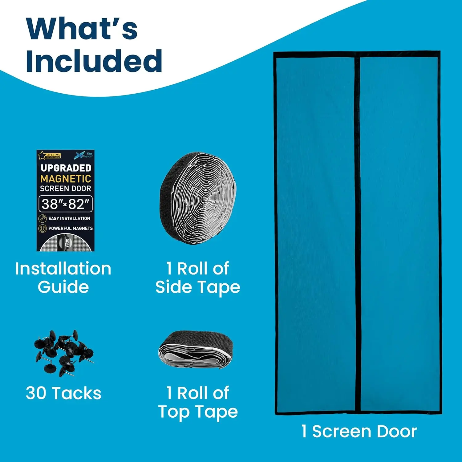 lux Phenom Magnetic Screen Door - Bugs Out, Breeze in - 9min Install Auto-Sealing Heavy Duty Double Stitched Mesh, 52 Magnets, Hands Free Sliding & Patio Doors Net, Pet & Kid Friendly