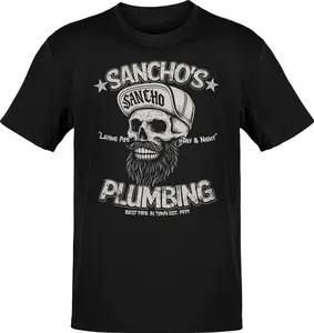 Sancho's Plumbing Funny Work Shirt, Vintage Skull Graphic Tee, Laying Pipe Day & Night Shirt, Blue Collar Humor Shirt, Greaser Style Gift