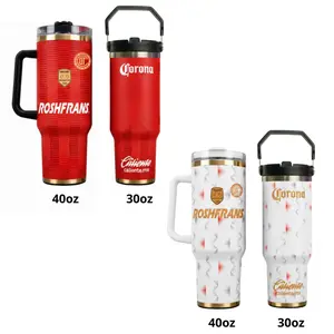 Toluca Style Soccer Tumbler 30oz 40oz – Red & White Club Inspired Insulated Travel Mug with Handle, Fan Edition Sports Drinkware
