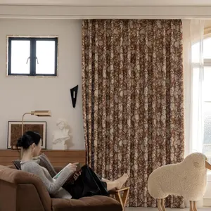 Floral Embossed Curtain, 1 Count Retro Window Curtain, Home Decorative Curtain, Window Drapes for Home Living Room Bedroom Hotel, Heavy Curtain, Home Decoration Curtain