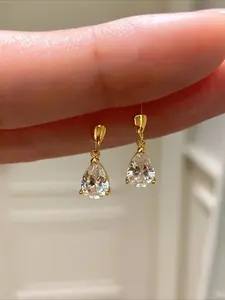 Fashionable and Minimalist Super Sparkling Water Droplet Shaped Zircon Earrings - Versatile, Elegant and Trendy, Suitable for Women's Daily Casual Wear As A Gift, Tear Drop Earring
