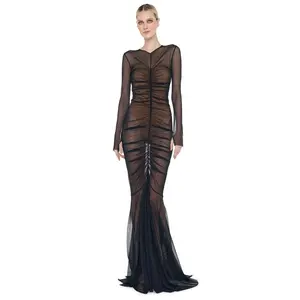 LS SHIRRED FISHTAIL GOWN / BISHOP