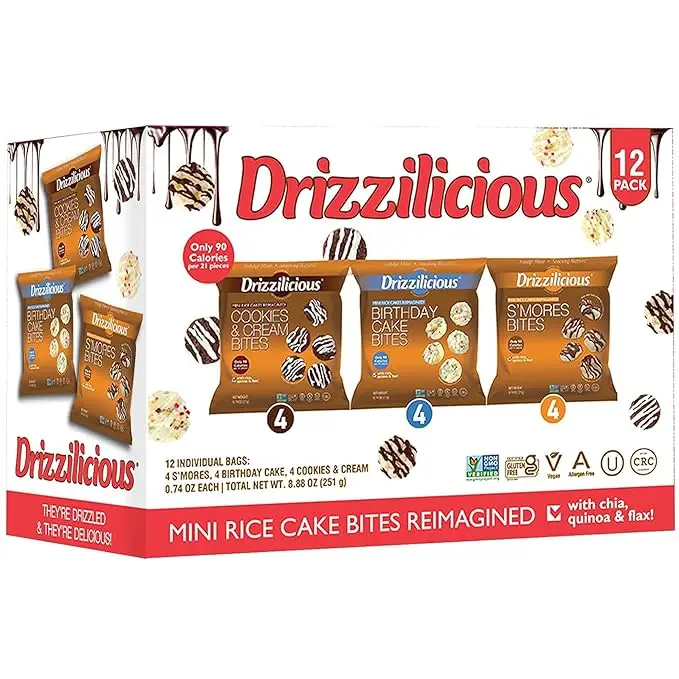 Drizzilicious Mini Rice Cakes Variety Pack [Cookies & Cream, Birthday Cake, S'mores] - Rice Crisps, Healthy Snack for Adults and Kids, Flavored Rice C