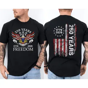 America 250th Birthday US Flag 250 Years Eagle Patriotic 1776 2026 2 Sided Tee Unisex Casual Cotton Short Sleeve Men Clothing